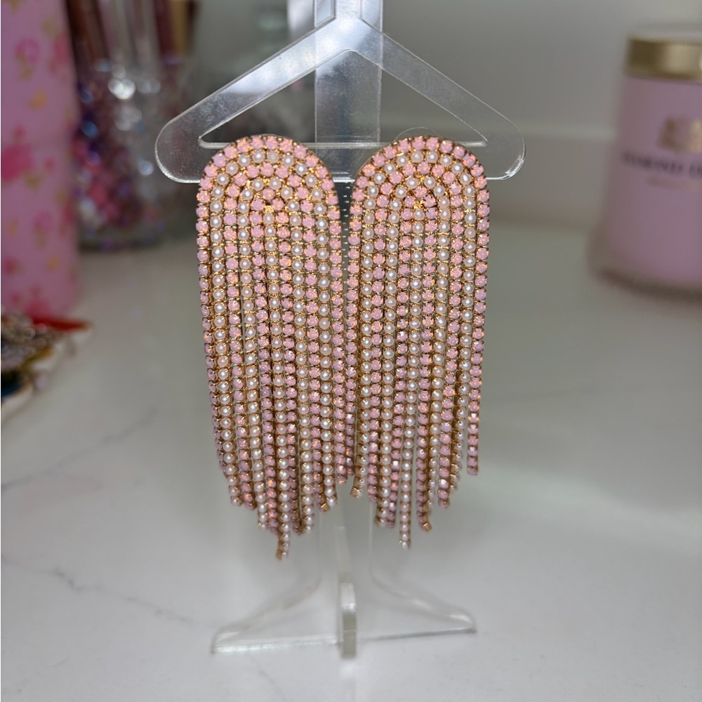 Feed Me Gems/Hair Candy By Han Elegant Pink Crystal Dangle Earrings